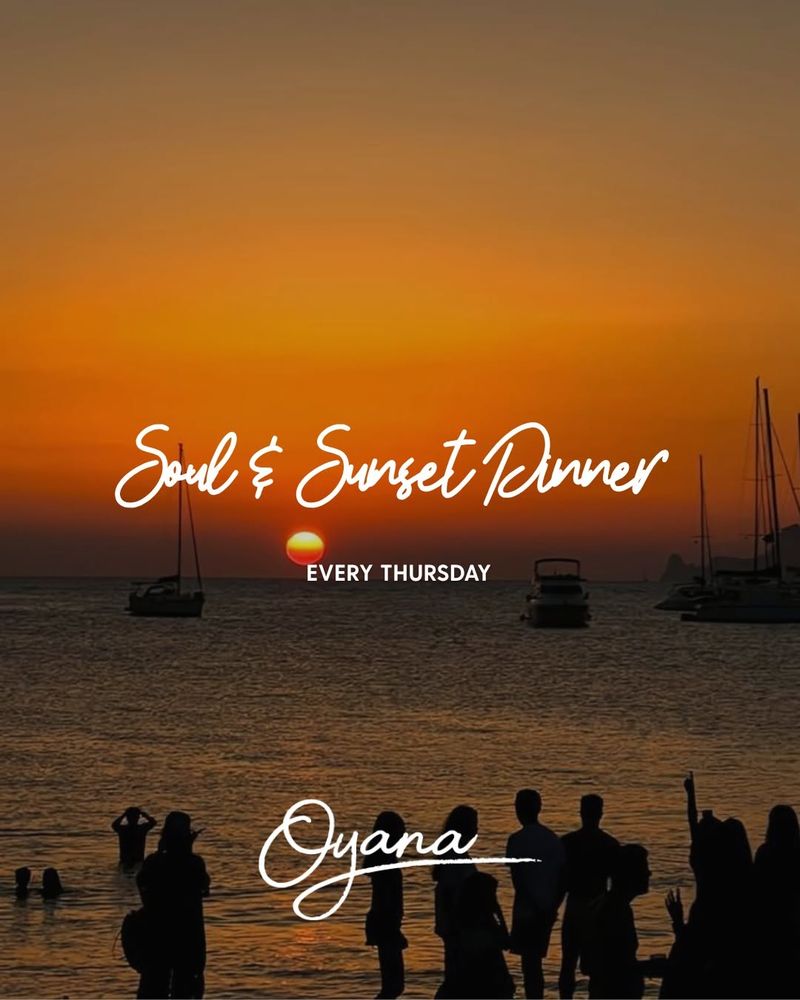 Soul & Sunset Dinner artwork: sunset over the sea with silhouettes at the shoreline